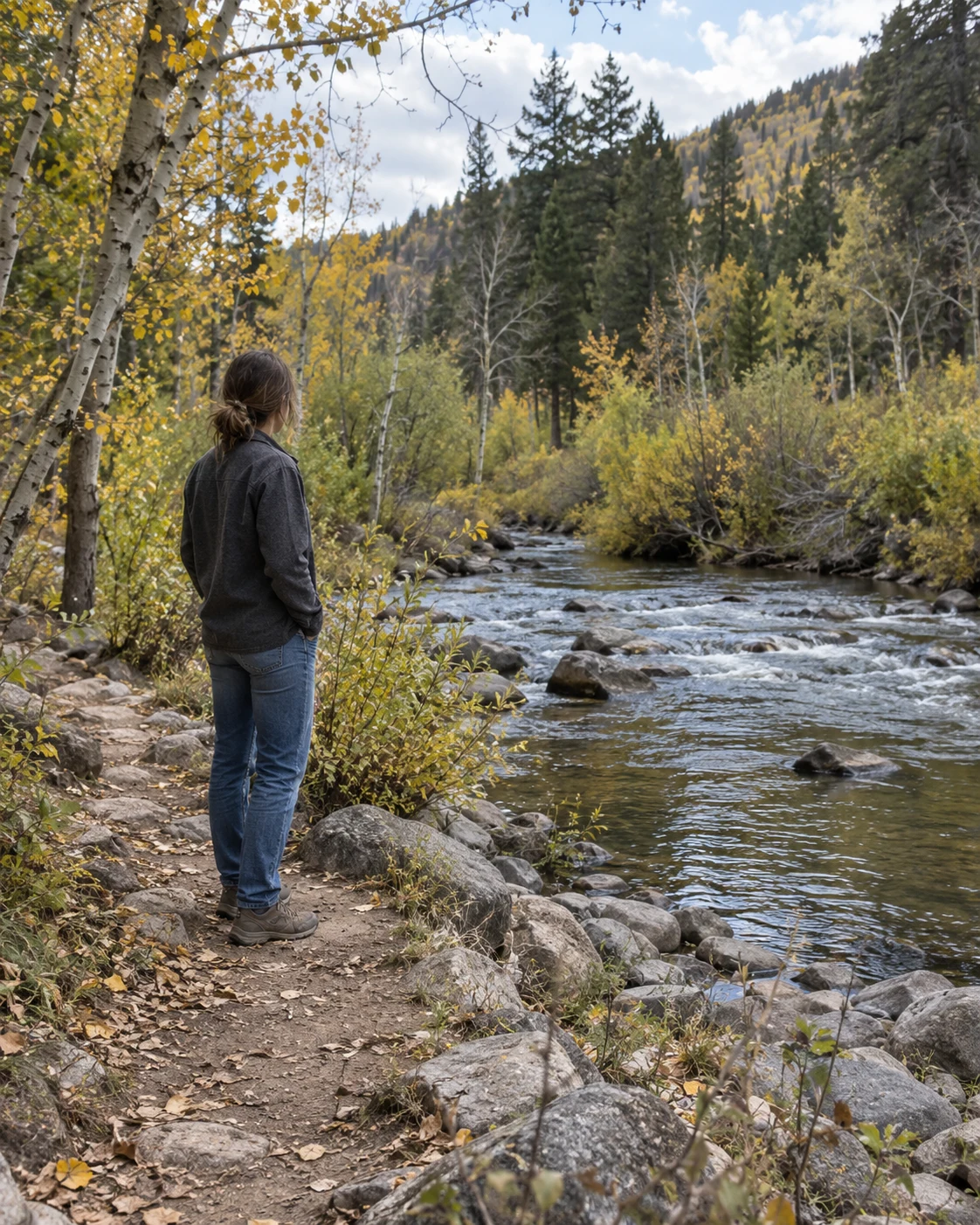 AI-generated editorial autumn riverside scene inspired by Aspen
