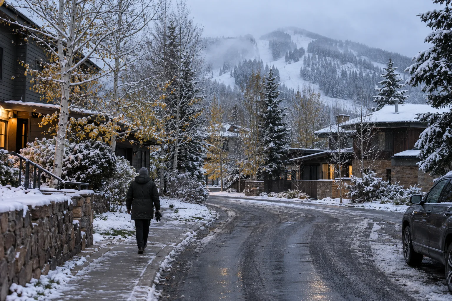 AI-generated first-snow editorial scene inspired by Aspen